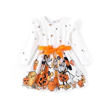 Imagem de Disney Princess Frozen Elsa Minnie Mickey Stitch Vestido de manga comprida manga longa roupas infantis de bebê para criança pequena, Mickey Minnie Laranja, 3-4 Anos
