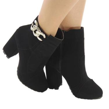 Imagem de Bota Feminina Salto 9cm Bloco Preto Nobuck Ecológico Cano Médio ER374 