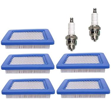 Imagem de Filtro de ar 491588s para filtro de ar Briggs e Stratton (5 peças) compatível com Briggs and Stratton 491588, Toro 20332, Craftsman 3364 Filtro de ar para cortador de grama com 2 peças de vela de