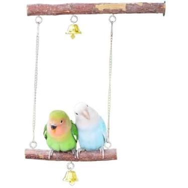 Imagem de Poleiro de madeira natural para pássaros, balanço de madeira com ferragens, papagaio, brinquedos para gaiola, periquito, poleiro, suporte para calopsita, periquito, conure periquito (grande)