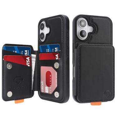 Imagem de GUERNICA Capa carteira para iPhone 16 Plus (6,7 polegadas) com suporte para cartão, bloqueio de RFID para mulheres e homens, capa de telefone à prova de choque para Apple 16 Plus, preta