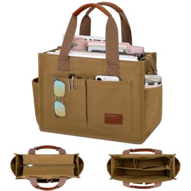 Imagem de KKXIU Bolsa feminina grande de lona com zíper e compartimentos, bolsa carteiro bíblica de trabalho transversal com bolsos, Novo Upgrade Plus Khaki, Large