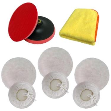 Imagem de Kit para Polimento Automotivo com Suporte de 125mm + 3 Boinas Lã de Carneiro + Pano Microfibra