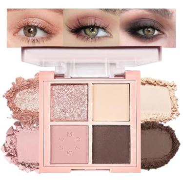 Imagem de Paleta de maquiagem de sombra de olhos 4 cores, paleta de sombras de olhos em pó neutro em ouro rosa natural para mulheres mais velhas, aparência natural de longa duração, leve, impermeável, kit de