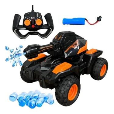 Imagem de Carro de Controle Remoto Off Road com Lançador de Bolinhas de Gel, Bateria Recarregável, Multifunção, Preto e Laranja