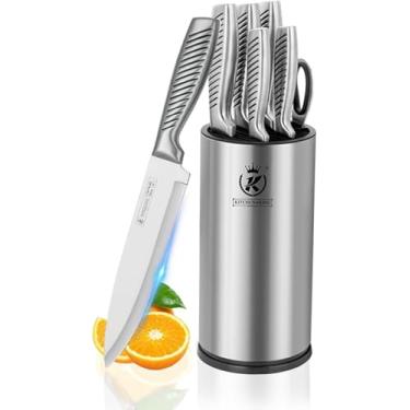 Imagem de Conjunto de facas de cozinha, conjunto compacto de 7 peças com bloco de facas universal, conjunto de facas de chef afiadas de aço inoxidável para casa, apartamento, restaurante, conjunto de facas de