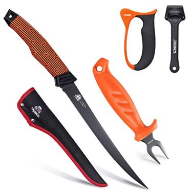 Imagem de PROBITE Conjunto Combinado De Facas Filé Pesca Runcl, Kit Ferramentas Com Faca 9", Garfo, Afiador E Removedor Escamas Peixe, 4 Peças, Perfeito Para Água Doce Ou Salgada