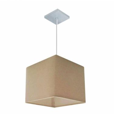 Imagem de Lustre Pendente Quadrado Vivare Md-4058 Cúpula Em Tecido 21/25x25cm - Bivolt Algodão-crú 127/220v