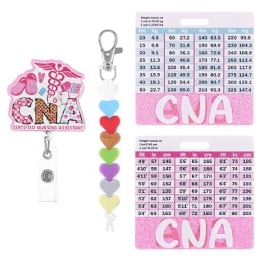 Imagem de CNA Carretel de crachá de assistente médico, acessórios para presentes de assistente de medica rosa CNA, suportes de crachá de enfermagem com clipe jacaré, suporte de crachá de enfermeira de linguagem
