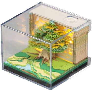 Imagem de LCZNXJJY Calendário Time Piece 2025, bloco de notas de arte 3D, calendário com LED, bloco de notas destacável, arte de entalhar em papel, calendário de planejamento de 365 dias, para decoração de mesa