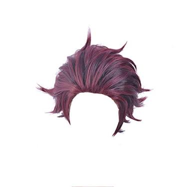 Imagem de Nuoqi Tanjiro Peruca Cosplay Tanjirou Kamado Peruca Masculina Anime Curta Vermelha Cosplay Peruca, Vermelho