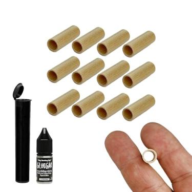Imagem de Rolos de pontas de madeira vazadas - pacote com 12 - tamanhos variados - cigarro, charuto, rolos (pontas de rio) com tubo e GlueGar (9,5 mm)