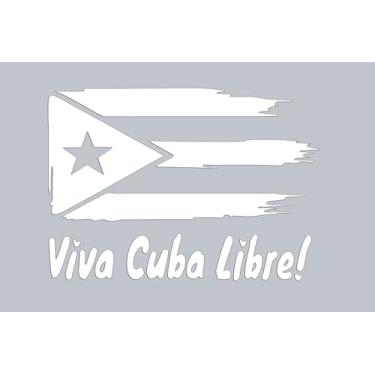 Imagem de Pacote com 2 adesivos de carro com bandeira cubana (11,4 x 7,6 cm) – ¡Viva Cuba Libre! Design com detalhes de coração – Decalques de vinil patrióticos para para-choques e janelas – à prova d'água e