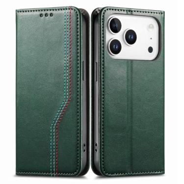 Imagem de LTLMYDAM Capa carteira para iPhone 17 Pro Max/17 Pro/Air/17, capa flip magnética de couro executivo anti-impressão digital com suporte para cartão à prova de choque, verde, ar