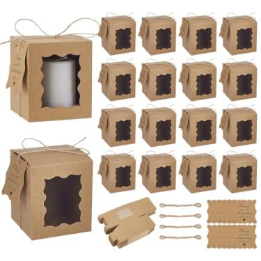 Imagem de PH PandaHall 50 caixas de presente de vela, caixas de presente de papel de 7,6 x 7,6 x 10 cm, caixa de embalagem pequena com etiquetas de janela visíveis e cordas para pote de vela de 283 g, decoração