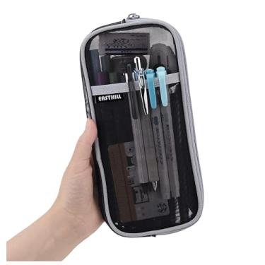 Imagem de EASTHILL Estojo de lápis de malha quadriculada com zíper bolsa de maquiagem transparente bolsa de cosméticos multiuso viagem escola adolescentes bolsa de papelaria transparente caixa