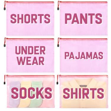 Imagem de Sacos de roupas, 6 peças, sacos de embalagem de roupas transparentes, camisa transparente para viagem, impermeável, organizador, vestuário, calça, roupa íntima, camisa, meias, Rosa Série A