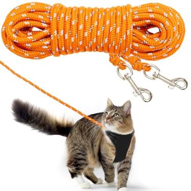 Imagem de PETPMEEE Coleira para gatos – Coleira longa refletiva para gatos de 4,6 m / 9,1 m para uso ao ar livre para caminhada, treinamento, brincadeiras – Coleira à prova de fuga para animais de estimação