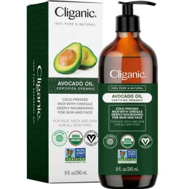 Imagem de Cliganic Organic Avocado Oil, 240 ml - USDA Certified - Non-GMO - Natural Face Oil - Rich in Vitamin E and Oleic Acid - Vegan, Cruelty-Free Oil - for Hair, Face, and Body - For All Hair/Skin Types