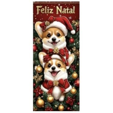 Imagem de Capa De Porta NATAL PET Retangular Painel Veste Porta Em Tecido Sublimado 2,10 X 0,85 Cms (2, 90 Cms X 2,10 Cms)