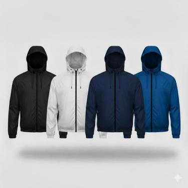 Imagem de Kit 4 Corta Vento Impermeável Liso Sem Estampa Masculino Com Forro e C