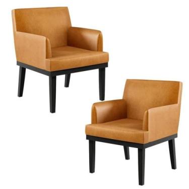 Imagem de Kit 02 Poltronas Base Preto Beatriz material sintético Whisky - LYAM D