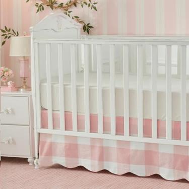 Imagem de Brandream Saia de berço de algodão com borda recortada, saia de berço para bebê menino menina gênero neutro saia para cama de berço infantil chique, boêmia, boêmia, rosa claro, xadrez, guingão