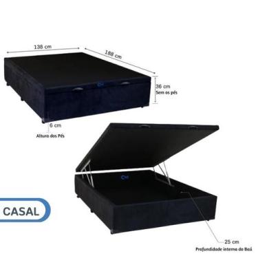 Imagem de Cama Box Baú Casal Reforçada Blindada 138x188 Suede com Pistão a Gás e