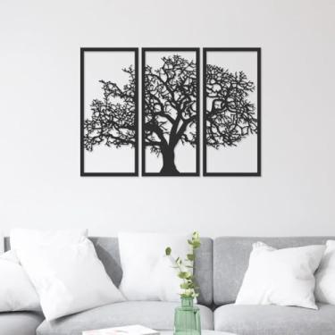 Imagem de Quadro Decorativo Árvore da Vida, Preto, MDF, 3 Painéis, 60x40 cm, Estilo Moderno, Arte de Parede para Sala de Estar