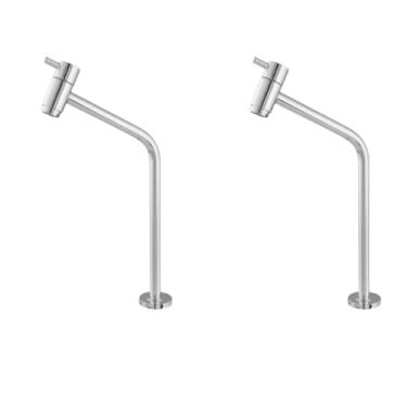 Imagem de Torneira Bica Alta para Cuba, Metal Cromado, Prateado, Bancada e Lavabo, Sobrepor, 1/4 de Volta, Kit com 2 Unidades, Sistema de Pastilhas Cerâmicas