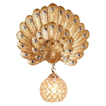 Imagem de Luminária de parede de cristal de resina, luminária de parede de pavão criativa americana, arandela de parede de fundo de sala de estar, luminária de cabeceira, iluminação de entrada, luminá