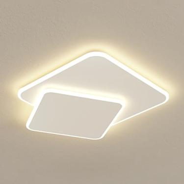 Imagem de Lustre branco moderno de LED, luminária de teto embutida, luminária quadrada de metal, lustre nórdico, luminária de teto para cozinha, quarto, sala de estar, lavanderia