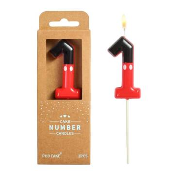 Imagem de PHD CAKE Velas de aniversário de 6 cm, vermelho e preto, 1 número, velas com números de desenho animado, velas com número de bolo, celebração de festa, vela estilo