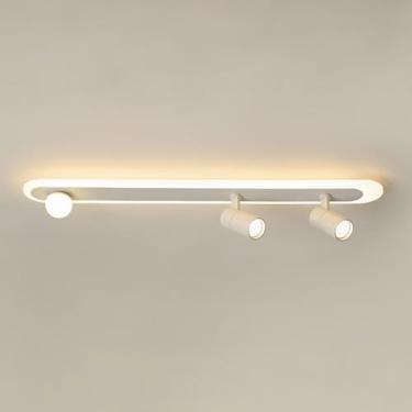 Imagem de Luminária de teto LED branca, longa, semi-embutida, com holofote, moderna, linear, próxima ao teto, 3 modos de cores, lustres para quarto, cozinha, armário, corredor