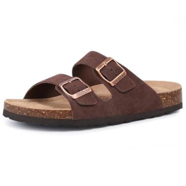 Imagem de ODOLY Sandália antiderrapante unissex com palmilha de cortiça, suporte de arco, sandálias de verão ao ar livre com fivela ajustável para mulheres e homens, Camurça marrom, 11 Women/9.5 Men