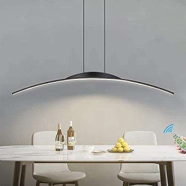 Imagem de Luminárias pendentes modernas reguláveis com altura ajustável, design de arco preto para sala de jantar, sala de estar e cozinha, lustre de 100 cm, luminária de mesa de jantar