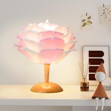 Imagem de ZYLEISENBAO Luminária De Mesa Lótus Zyleiesenbao, Flor, Cabeceira, Criativa, Rosa E Branca, Luz Presente Natal Para Menina, Quarto, Casamento, Sala Estar, Entrada, Restaurante, Hotel, Base Madeira