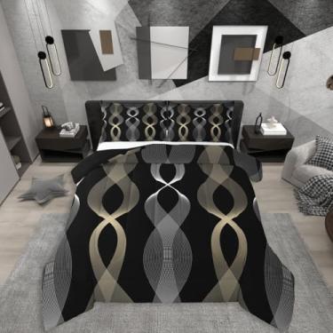 Imagem de Erosebridal Conjunto de edredom solteiro listrado amarelo claro e branco, listras geométricas, para quarto de meninos, adultos, homens e mulheres, edredom moderno, edredom listrado geométrico ombré