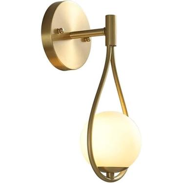 Imagem de Lâmpada de parede europeia Criatividade bola de vidro luz de parede cetim H65 latão com arandelas de vidro fosco Lanterna de parede globo para quarto sala de estar restaurantes varanda porta