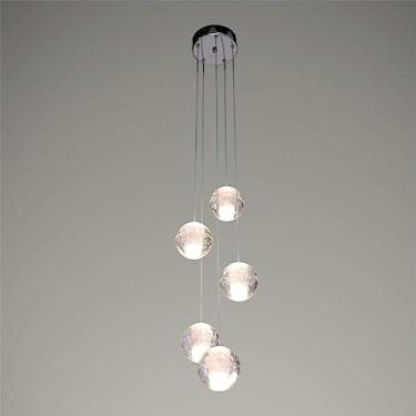 Imagem de Lustre 5 Cabeças Bola de Cristal Pendente Luz G4 LED Lustres de Gota Altura Ajustável Lâmpada Pendurada Iluminação de Teto Compatível, Decoração Moderna