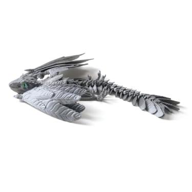 Imagem de WUALAIER Feathered Wyvern Dragon, 3D Printed Dragon with Wings，Articulated Fidget Toy, 3D Printed Toys, Desktop Pet (Silver)