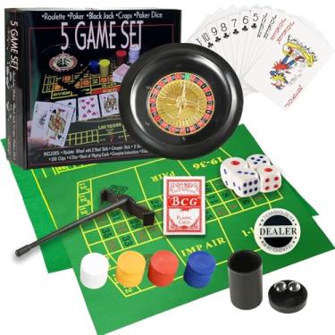 Imagem de IIDEA Conjunto de roleta profissional 5 em 1, roda de jogo de 25,4 cm, com 100 fichas, 3 tapetes de mesa de jogo diferentes, ancinho e bola, jogos de cassino adequados para roleta e Texas Hold'em