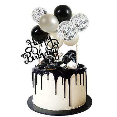 Imagem de Topo de bolo de nuvem de balão preto prateado de 12,7 cm, 10 peças de mini guirlanda de balão metálico transparente com topo de carta de feliz aniversário para decorações de bolo de casamento, festa de casamento
