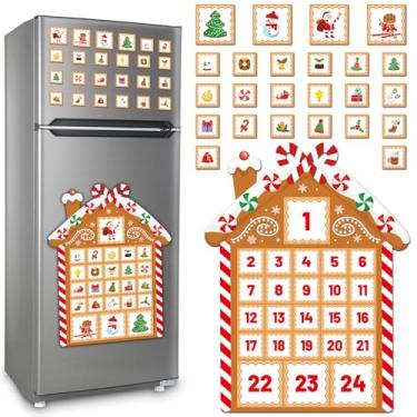 Imagem de Christmas Advent Calendar Magnets 2025 Xmas Gingerbread House Refrigerator Magnet Countdown to Xmas Ornament for Kid Adult Winter Gingerbread Magnetic Stickers for Fridge Holiday Home Classroom Decor