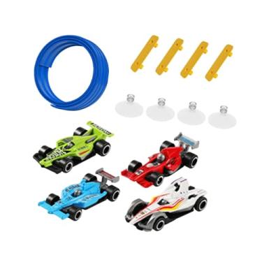 Imagem de Fenteer Conjunto de pista de corrida flexível com 4 mini modelos de carros, faça você mesmo, divertido, 5 m, pista de corrida dobrável e versátil para, Azul