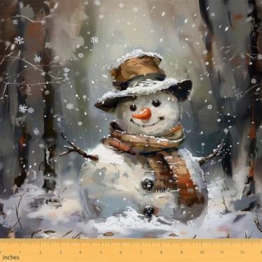 Imagem de Erosebridal Lindo tecido boneco de neve por jarda, tecido de estofamento de Natal decoração de inverno para ambientes internos e externos - cinza e branco, 1 jarda