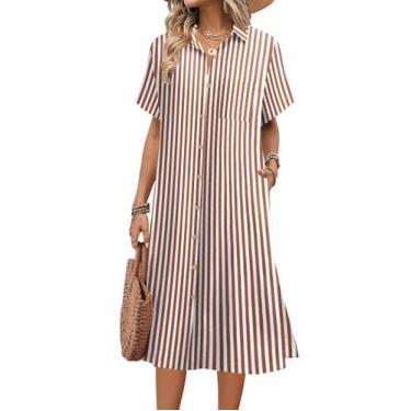 Imagem de Vestido HOTOUCH Camisa listrada Vestido de linho de manga curta femini