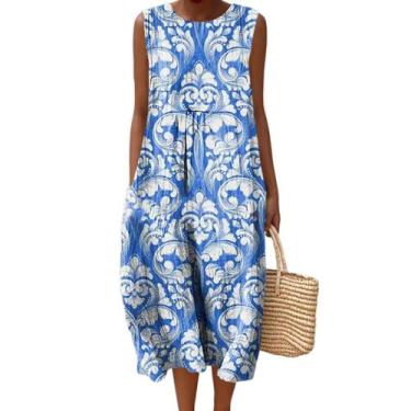 Imagem de Vestido maxi feminino Akivide com estampa floral boho de verão com bol