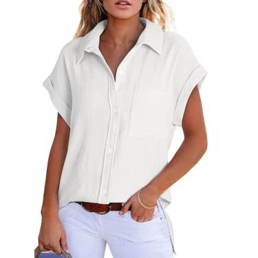 Imagem de Camisas femininas elegantes, fofas, de manga curta, com botões, camise