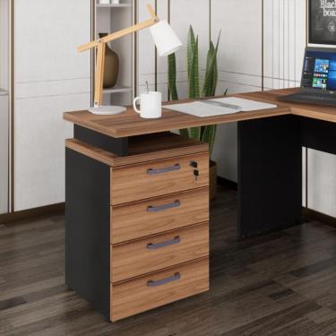 Imagem de Gaveteiro De Escritório Com Tampo Auxiliar 90cm Com Chave 4 Gavetas Multimóveis Cr25300 Sevilha Preto